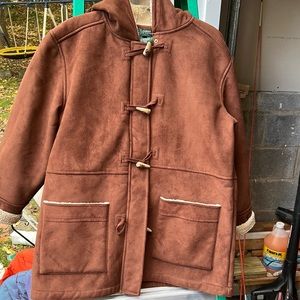 Sherpa lined, suede pea coat